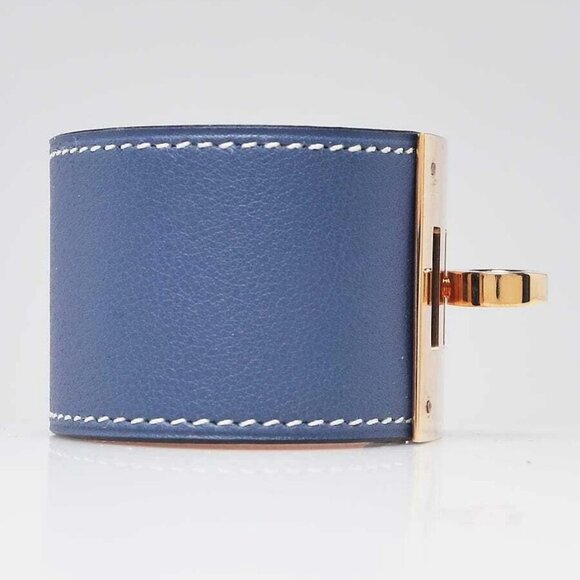 Hermes Bleu Brighton Swift Leather Gold Plated Kelly Dog Bracelet Size T1 - Picture 4 of 8